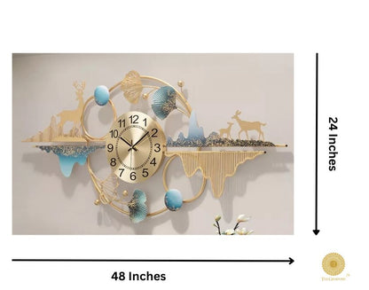 The Gharnish Time and Nature Wall Clock, 48x24 inches, displays a natural-themed design with large black numerals on a white background.