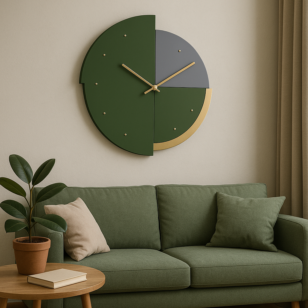 Modern Geometric Wall Clock – Black, Grey & Gold Accent | Minimalist H