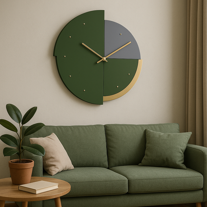 Modern Geometric Wall Clock – Black, Grey & Gold Accent | Minimalist Home Decor - The Gharnish - A Unit of Satkala Creations