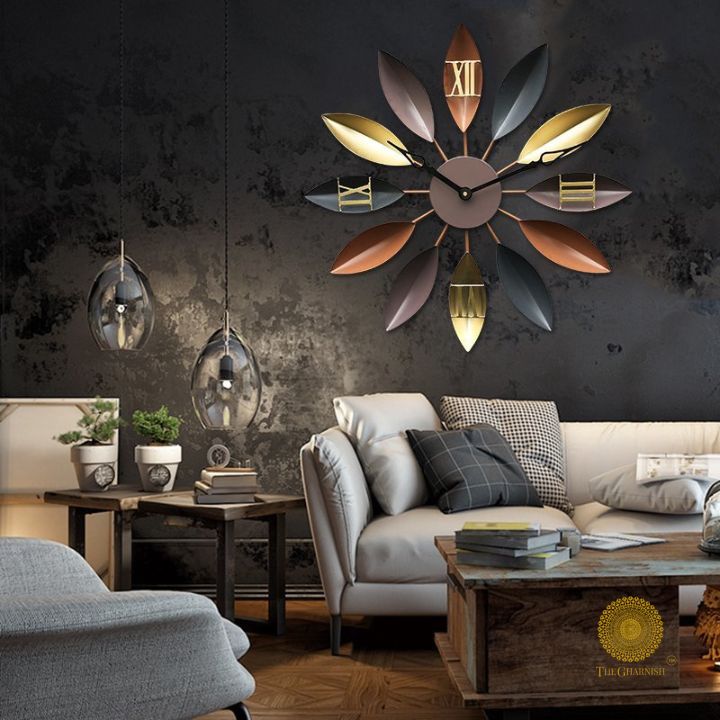 Multicolor metallic flower wall clock by The Gharnish, 30 inches, decorative wall clock with vibrant floral design.