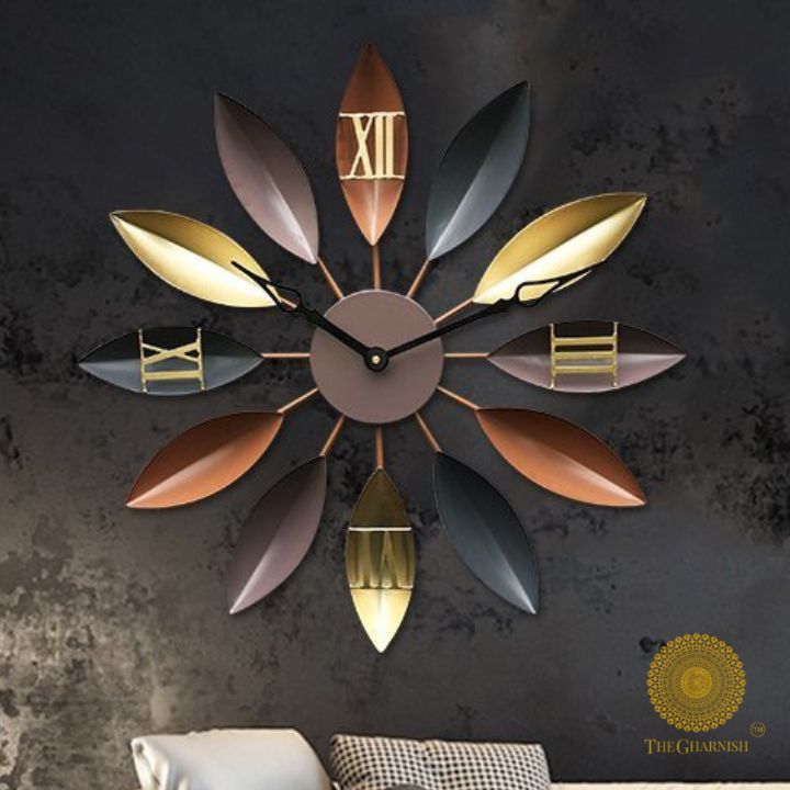 Multicolor metallic flower wall clock by The Gharnish, 30 inches, featuring vibrant petals and a decorative design for wall decor.