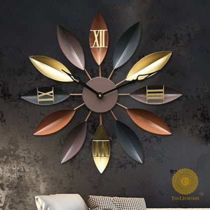 Multicolor metallic flower wall clock by The Gharnish, 30 inches, featuring vibrant petals and a decorative design for wall decor.