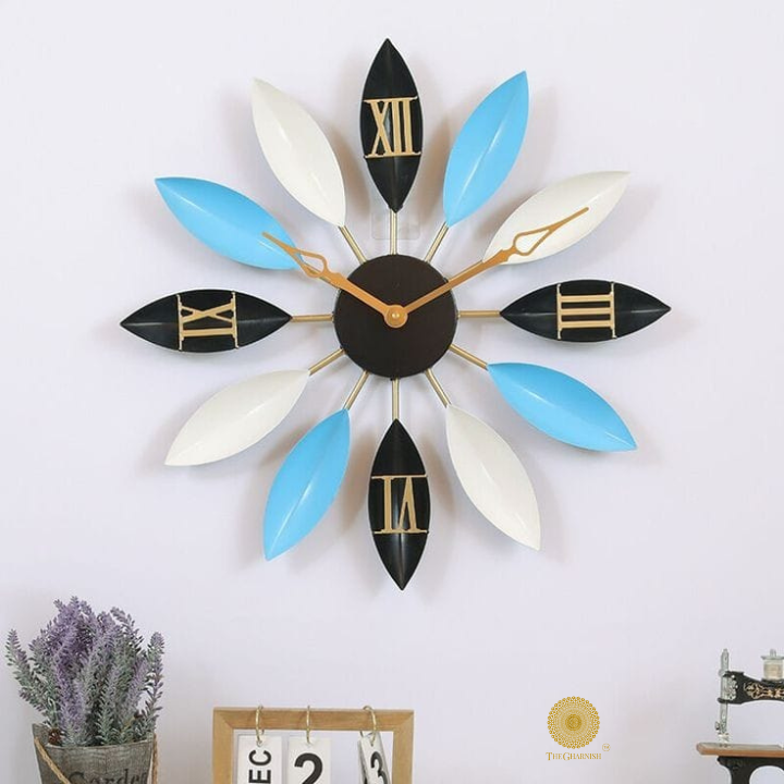 Multicolor metallic flower wall clock by The Gharnish, 30-inch decorative wall clock with vibrant floral design.
