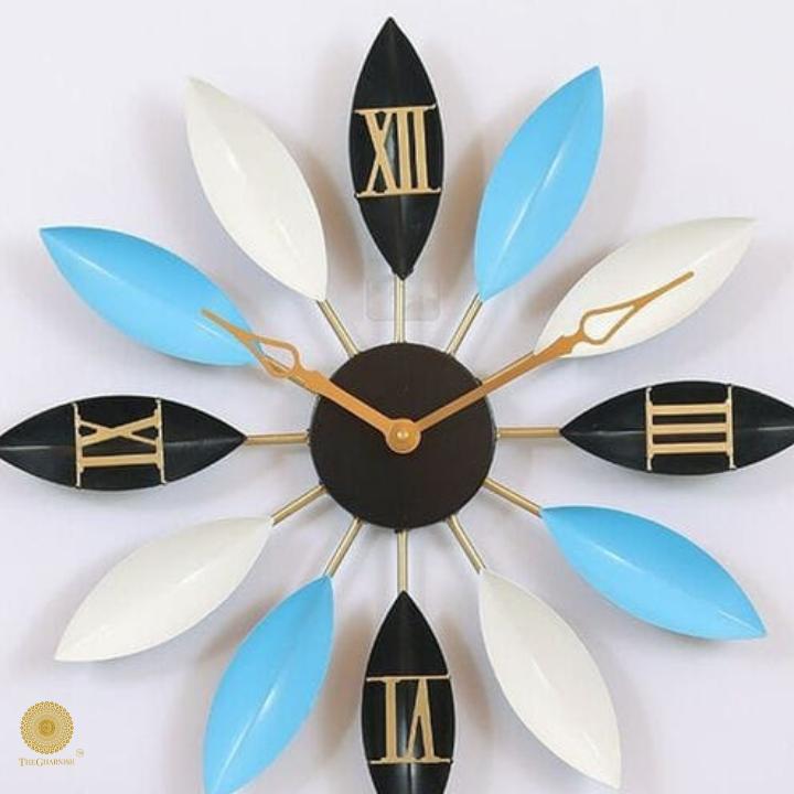 Beautiful multicolor metallic flower wall clock by The Gharnish, 30-inch round decorative wall clock with vibrant floral design.