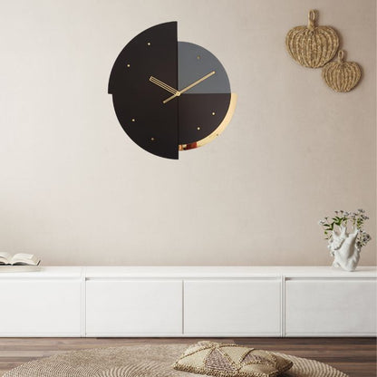 Modern Geometric Wall Clock – Black, Grey & Gold Accent | Minimalist Home Decor - The Gharnish - A Unit of Satkala Creations