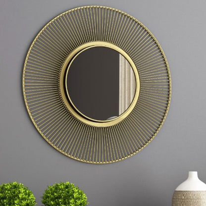 Metallic decorative wall mirror by The Gharnish, 24-inch round mirror with a modern metallic frame for stylish wall decor.