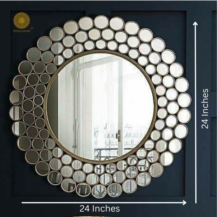 Silver 24-inch multi-panel wall mirror by The Gharnish showing a modern geometric design for stylish home decor.