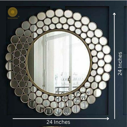 Silver 24-inch multi-panel wall mirror by The Gharnish showing a modern geometric design for stylish home decor.