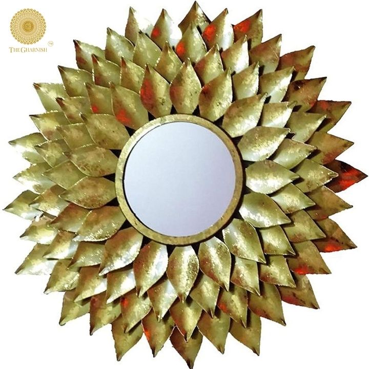 Dark brown Beautify Sunflower Wall Mirror by The Gharnish, 30-inch diameter round mirror with sunflower-shaped frame.