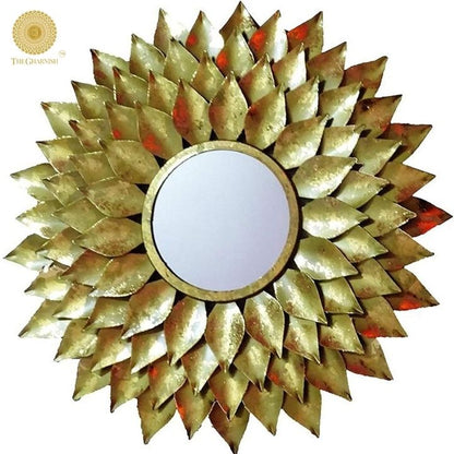 Dark brown Beautify Sunflower Wall Mirror by The Gharnish, 30-inch diameter round mirror with sunflower-shaped frame.