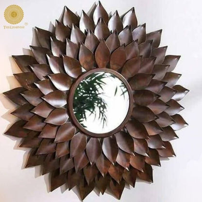 Dark brown Beautify Sunflower Wall Mirror by The Gharnish, 30-inch diameter decorative wall mirror with sunflower design.