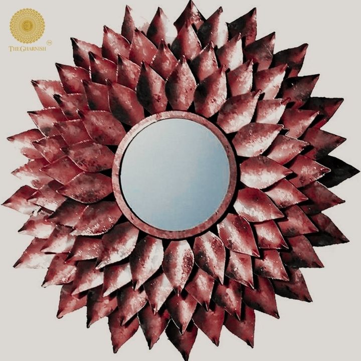 Dark brown Beautify Sunflower Wall Mirror by The Gharnish, 30-inch diameter decorative wall mirror with sunflower design.