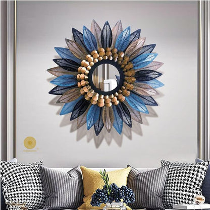 Beautiful sunflower decorated wall mirror by The Gharnish, 30-inch diameter, featuring a floral sunflower design on a round mirror.
