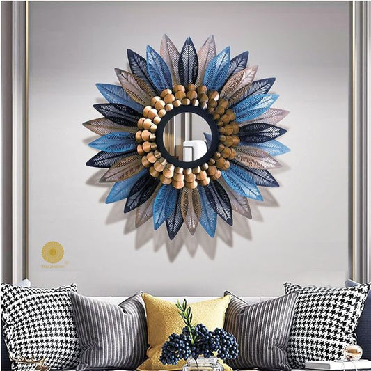Beautiful sunflower decorated wall mirror by The Gharnish, 30-inch diameter, featuring a floral sunflower design on a round mirror.