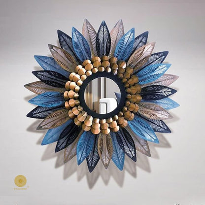 Beautiful sunflower decorated wall mirror by The Gharnish, 30-inch diameter, with a floral sunflower frame and reflective glass surface.