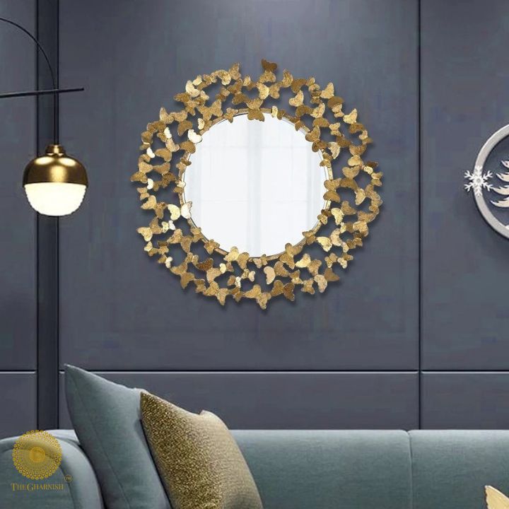 30-inch Butterfly Ring Wall Mirror by The Gharnish featuring a decorative butterfly design and elegant round frame.