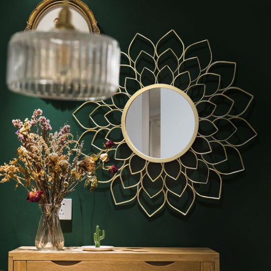 Decorative petal-shaped wall mirror by The Gharnish, 30-inch round mirror with floral petal design for stylish wall decor.