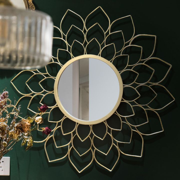 Decorative petal-shaped wall mirror by The Gharnish, 30-inch diameter, features a floral-inspired design for elegant wall decor.