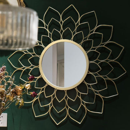 Decorative petal-shaped wall mirror by The Gharnish, 30-inch diameter, features a floral-inspired design for elegant wall decor.