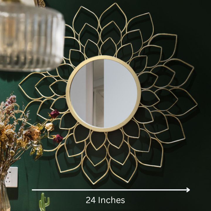 Decorative petal-shaped wall mirror by The Gharnish, 30-inch round mirror with floral petal design for stylish wall decor.