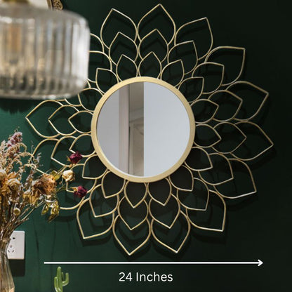 Decorative petal-shaped wall mirror by The Gharnish, 30-inch round mirror with floral petal design for stylish wall decor.