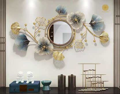 Designer flower and leaf wall mirror by The Gharnish, 40x18 inches, featuring intricate floral and leaf patterns for decorative wall decor.