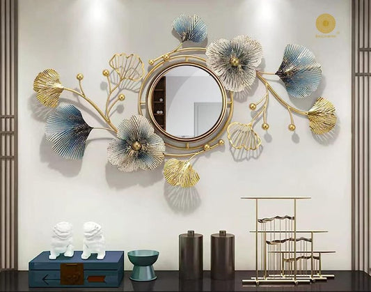 Designer flower and leaf wall mirror by The Gharnish, 40x18 inches, featuring intricate floral and leaf patterns for decorative wall decor.