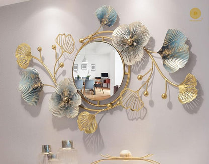 Designer flower and leaf wall mirror by The Gharnish, 40x18 inches, featuring intricate floral and leaf details for decorative wall decor.