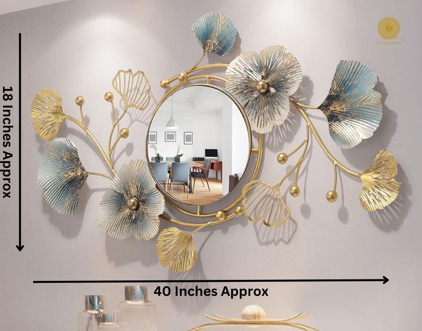 Designer flower and leaf wall mirror by The Gharnish, 40x18 inches, featuring floral and leaf motifs in a decorative wall mirror design.
