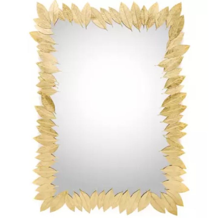 Gold plated leaves wall mirror by The Gharnish, 24x15 inches, featuring a decorative leaf design and a reflective glass surface.