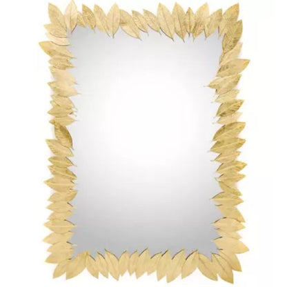 Gold plated leaves wall mirror by The Gharnish, 24x15 inches, featuring a decorative leaf design and a reflective glass surface.