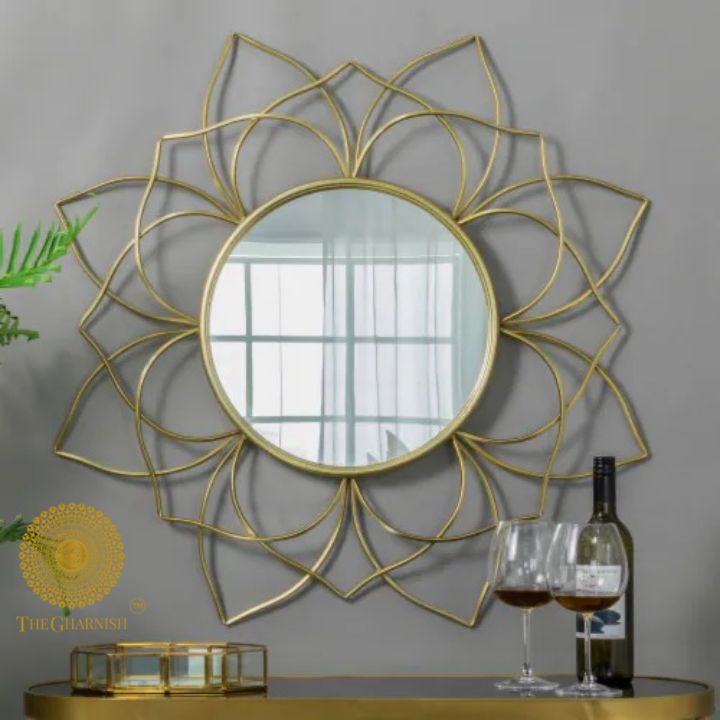 Designer Lotus Wall Mirror(27 Inches Dia) - The Gharnish - A Unit of Satkala Creations
