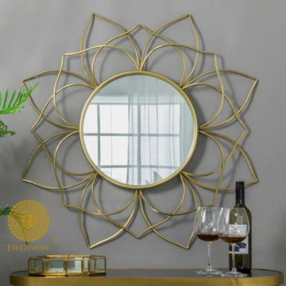 Designer Lotus Wall Mirror(27 Inches Dia) - The Gharnish - A Unit of Satkala Creations