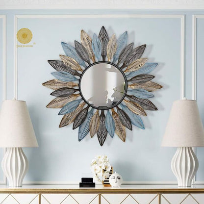 Designer Multiple Leaf Wall Mirror (30 Inches Dia) - The Gharnish - A Unit of Satkala Creations