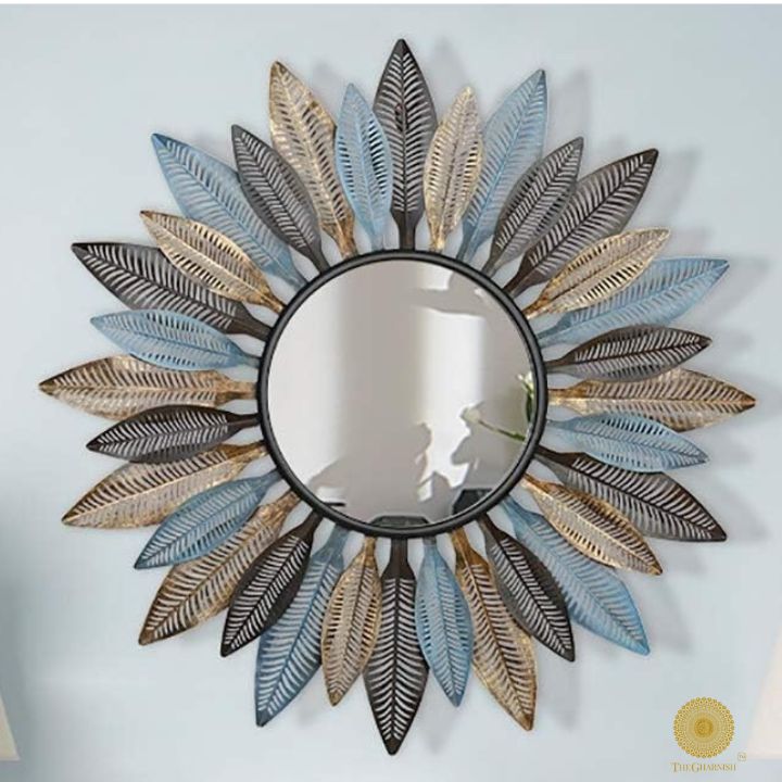 Designer Multiple Leaf Wall Mirror (30 Inches Dia) - The Gharnish - A Unit of Satkala Creations