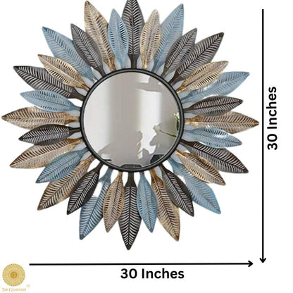 Designer Multiple Leaf Wall Mirror (30 Inches Dia) - The Gharnish - A Unit of Satkala Creations