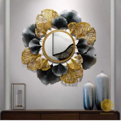 Designer Petal Metal Leaf Wall Art mirror by The Gharnish, 24-inch decorative wall mirror with elegant metal leaf design.