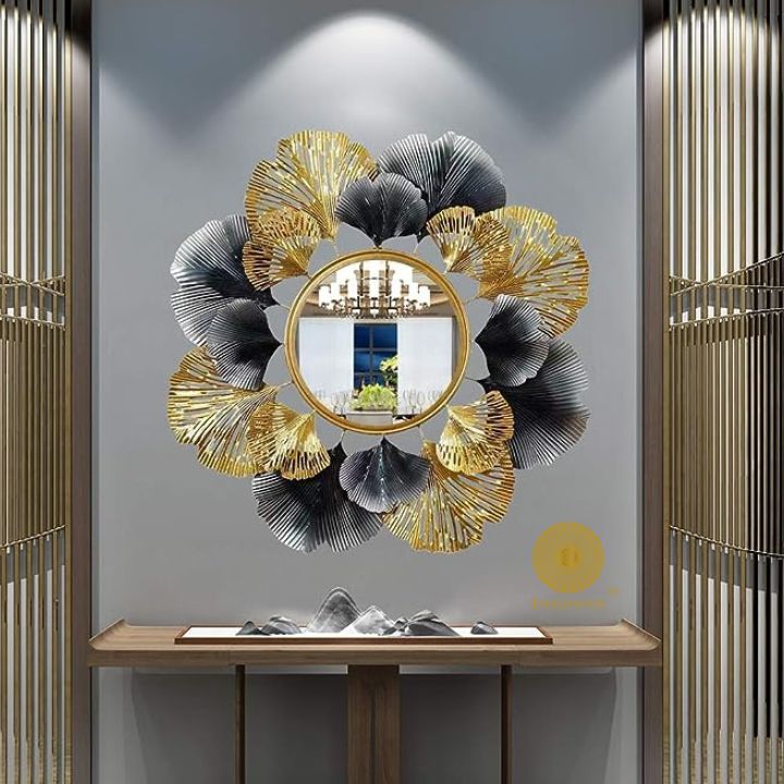 Designer Petal Metal Leaf Wall Mirror by The Gharnish, 24-inch decorative metal leaf wall art for stylish interior decor.