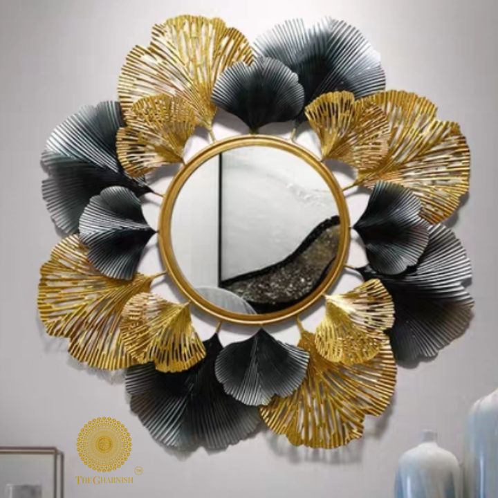 Designer Petal Metal Leaf Wall Mirror by The Gharnish, 24-inch decorative wall art with elegant metallic leaf design