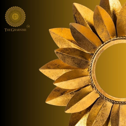 Designer Sunflower Wall Mirror by The Gharnish, 24-inch round mirror with sunflower-shaped frame for stylish home decor.