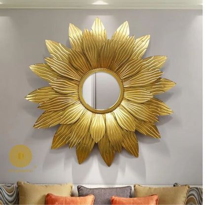 Golden Sunflower Metallic Wall Mirror (24 Inches) - The Gharnish - A Unit of Satkala Creations