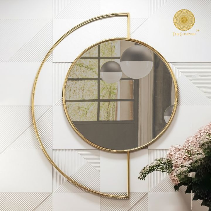 Half Moon Metallic Wall Mirror by The Gharnish, 27x35 inches, featuring a stylish metallic frame and modern wall mirror design.