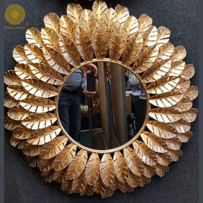 Leaf Frame Metallic Wall Mirror (30 Inches Dia) - The Gharnish - A Unit of Satkala Creations