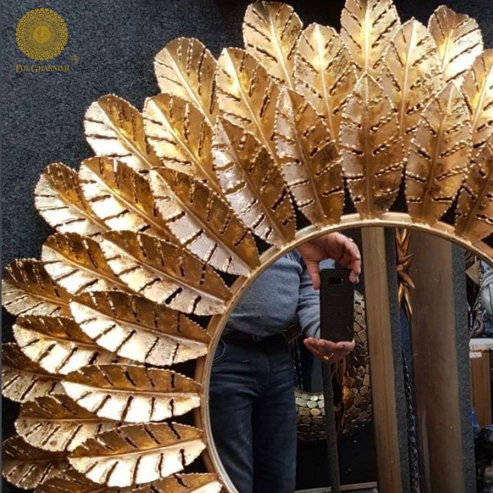 Leaf Frame Metallic Wall Mirror (30 Inches Dia) - The Gharnish - A Unit of Satkala Creations