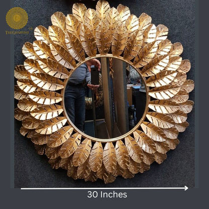 Leaf Frame Metallic Wall Mirror (30 Inches Dia) - The Gharnish - A Unit of Satkala Creations