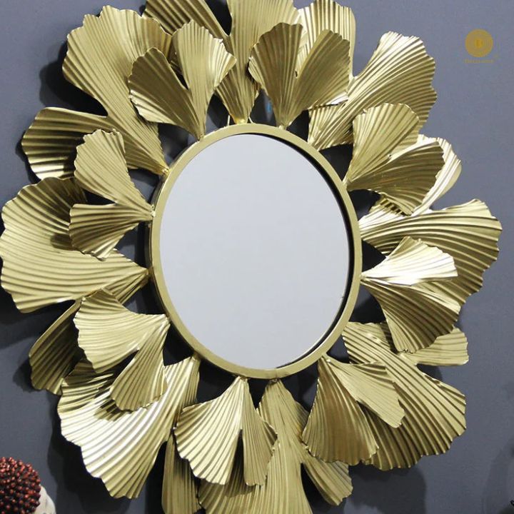 Metallic Leaf Wall Mirror (24 Inches) - The Gharnish - A Unit of Satkala Creations