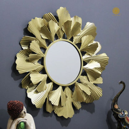 Metallic Leaf Wall Mirror (24 Inches) - The Gharnish - A Unit of Satkala Creations