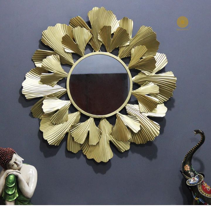 Metallic Leaf Wall Mirror (24 Inches) - The Gharnish - A Unit of Satkala Creations