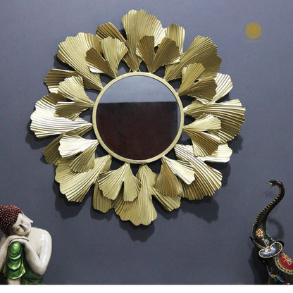 Metallic Leaf Wall Mirror (24 Inches) - The Gharnish - A Unit of Satkala Creations