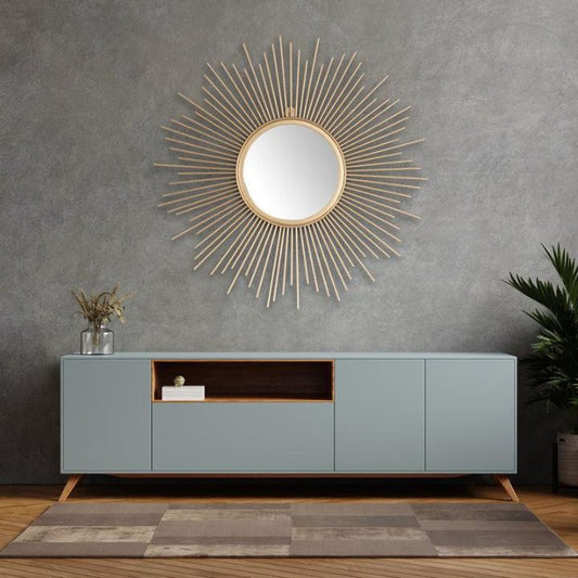 Metallic Sun Burst Wall Mirror (30 Inches Dia) - The Gharnish - A Unit of Satkala Creations